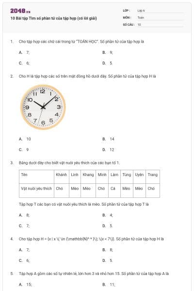 10 Bài tập Tìm số phần tử của tập hợp (có lời giải)