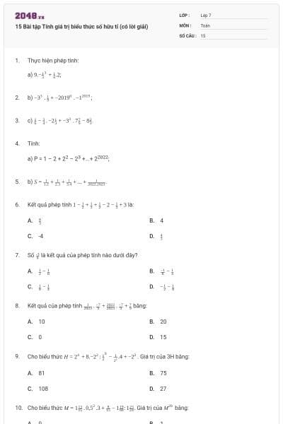 15 Bài tập Tính giá trị biểu thức số hữu tỉ (có lời giải)