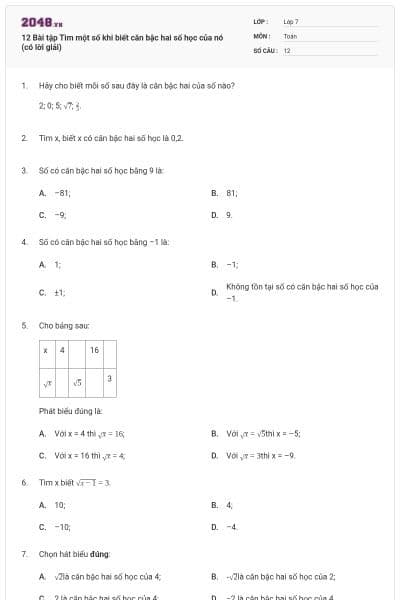 12 Bài tập Tìm một số khi biết căn bậc hai số học của nó (có lời giải)
