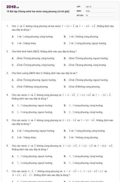 10 Bài tập Chứng minh hai vectơ cùng phương (có lời giải)