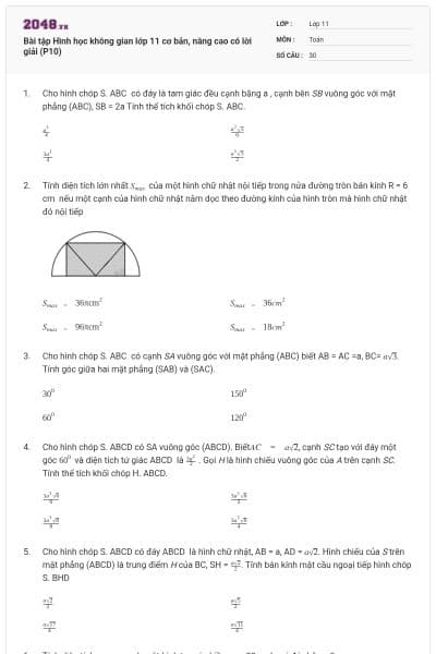 Bài tập Hình học không gian lớp 11 cơ bản, nâng cao có lời giải (P10)