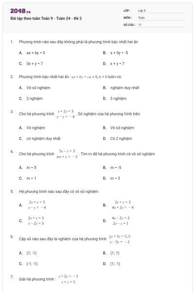 Bài tập theo tuần Toán 9 - Tuần 24 - Đề 2