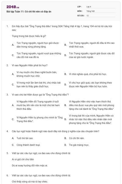 Bài tập Tuần 11: Có chí thì nên có đáp án