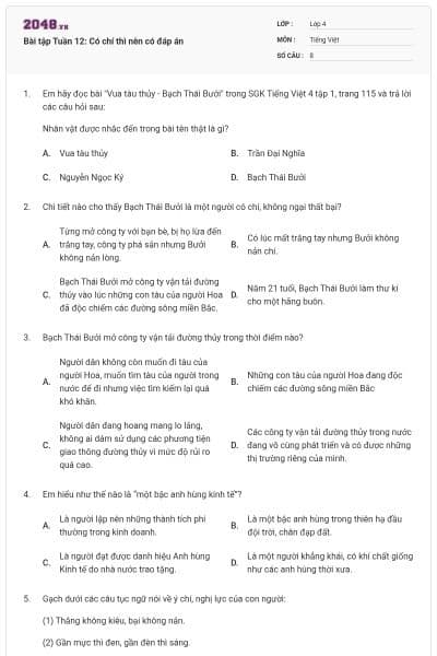 Bài tập Tuần 12: Có chí thì nên có đáp án