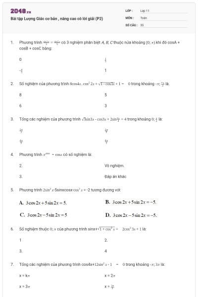 Bài tập Lượng Giác cơ bản , nâng cao có lời giải (P2)
