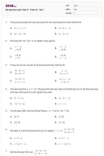 Bài tập theo tuần Toán 9 - Tuần 24 - Đề 3