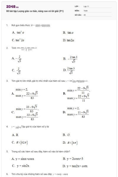 80 bài tập Lượng giác cơ bản, nâng cao có lời giải (P1)