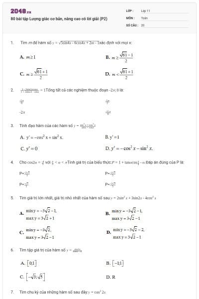 80 bài tập Lượng giác cơ bản, nâng cao có lời giải (P2)