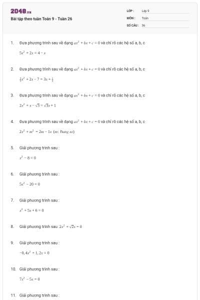 Bài tập theo tuần Toán 9 - Tuần 26