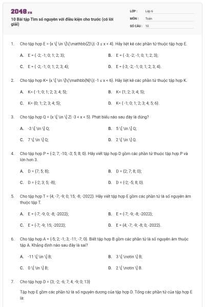 10 Bài tập Tìm số nguyên với điều kiện cho trước (có lời giải)