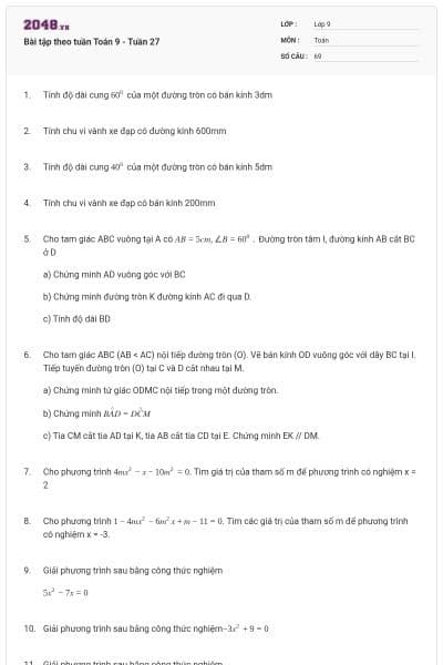 Bài tập theo tuần Toán 9 - Tuần 27