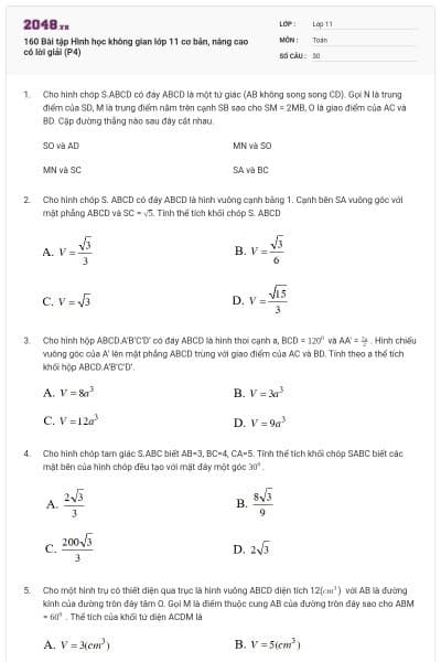 160 Bài tập Hình học không gian lớp 11 cơ bản, nâng cao có lời giải (P4)
