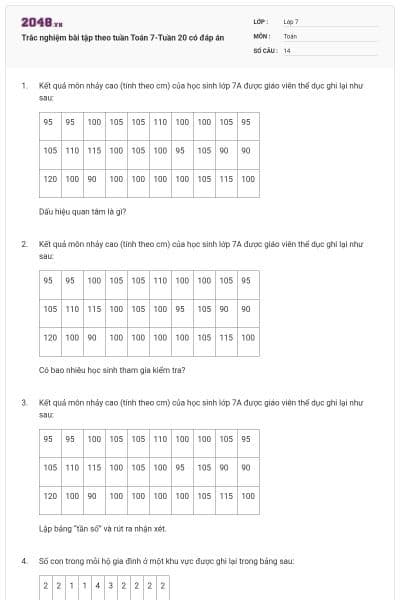 Trắc nghiệm bài tập theo tuần Toán 7-Tuần 20 có đáp án