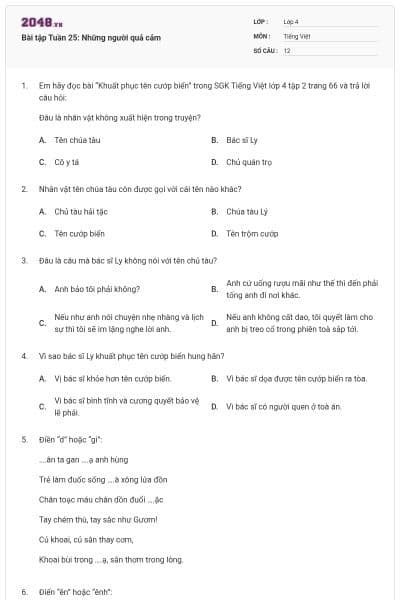 Bài tập Tuần 25: Những người quả cảm