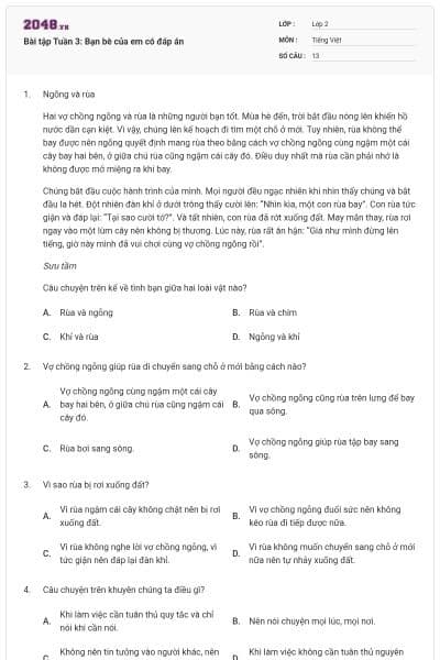 Bài tập Tuần 3: Bạn bè của em có đáp án