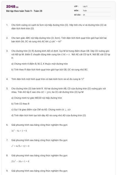 Bài tập theo tuần Toán 9 - Tuần 28