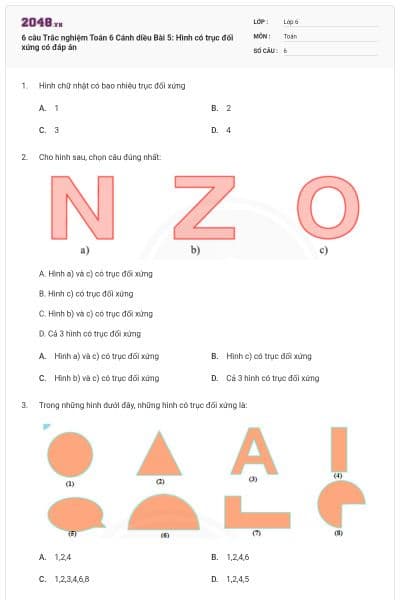 6 câu Trắc nghiệm Toán 6 Cánh diều Bài 5: Hình có trục đối xứng có đáp án