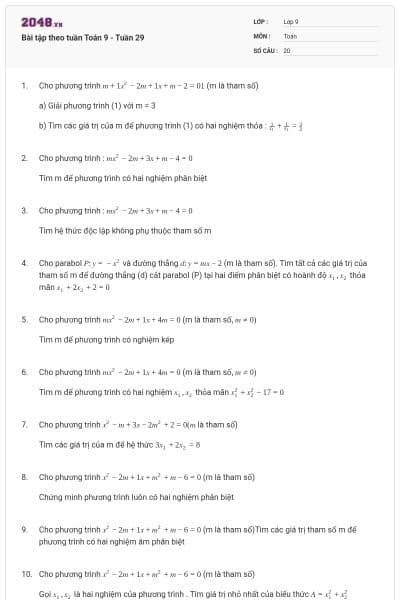 Bài tập theo tuần Toán 9 - Tuần 29