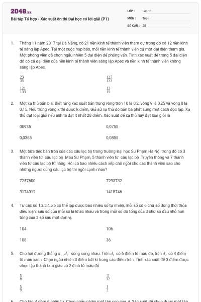 Bài tập Tổ hợp - Xác suất ôn thi Đại học có lời giải (P1)