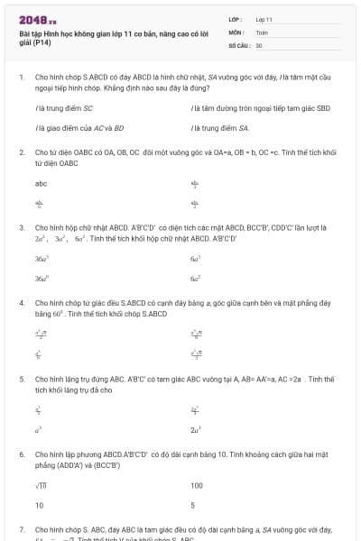 Bài tập Hình học không gian lớp 11 cơ bản, nâng cao có lời giải (P14)
