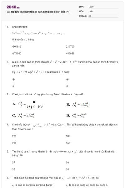 Bài tập Nhị thức Newton cơ bản, nâng cao có lời giải (P1)