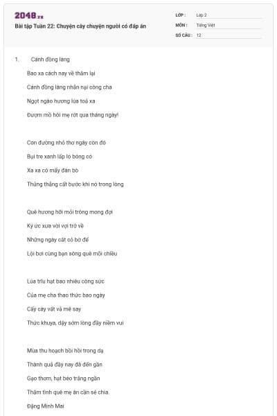 Bài tập Tuần 22: Chuyện cây chuyện người có đáp án