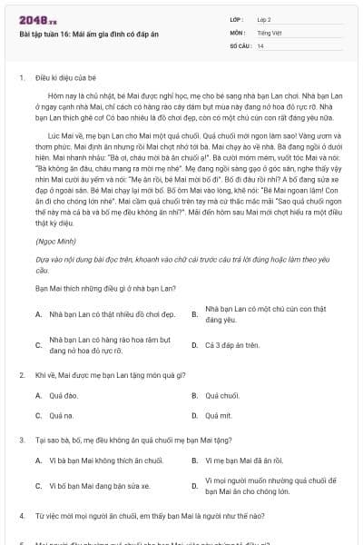 Bài tập tuần 16: Mái ấm gia đình có đáp án