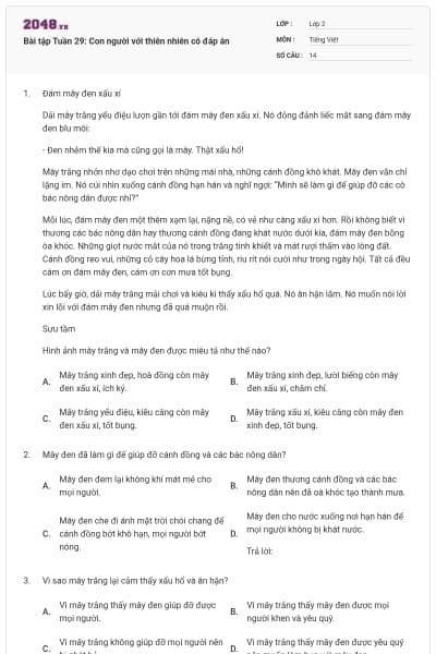 Bài tập Tuần 29: Con người với thiên nhiên có đáp án