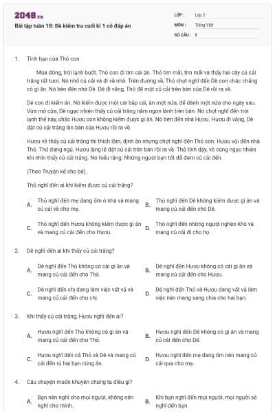 Bài tập tuần 18: Đề kiểm tra cuối kì 1 có đáp án