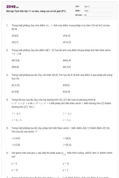 Bài tập Tịnh tiến lớp 11 cơ bản, nâng cao có lời giải (P1)