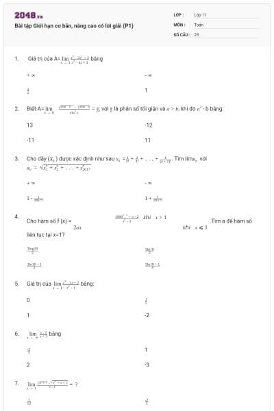 Bài tập Giới hạn cơ bản, nâng cao có lời giải (P1)