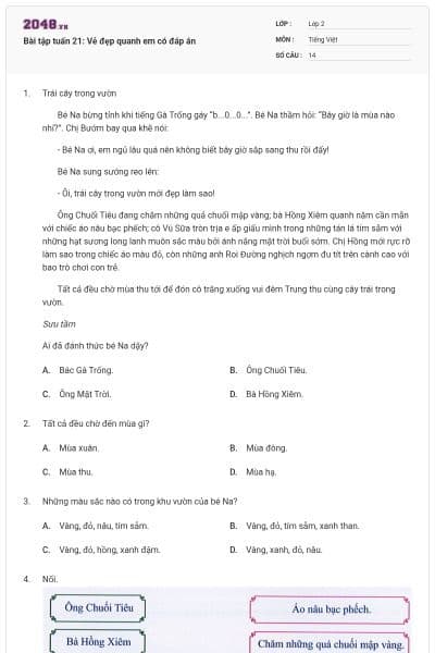 Bài tập tuấn 21: Vẻ đẹp quanh em có đáp án