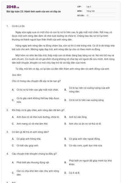 Bài tập tuần 23: Hành tinh xanh của em có đáp án