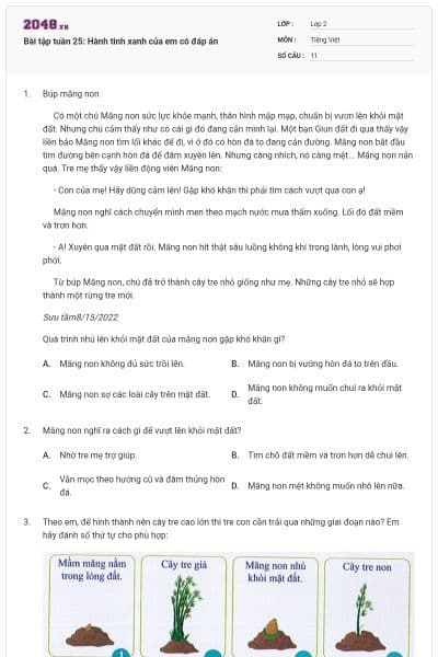 Bài tập tuần 25: Hành tinh xanh của em có đáp án