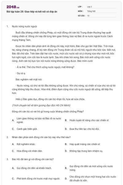 Bài tập tuần 28: Giao tiếp và kết nối có đáp án