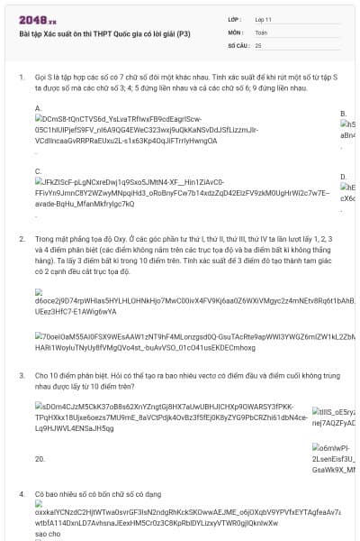 Bài tập Xác suất ôn thi THPT Quốc gia có lời giải (P3)