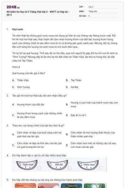 Đề kiểm tra Học kì 2 Tiếng Việt lớp 2 - KNTT có đáp án - đề 4