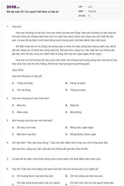 Bài tập tuần 32: Con người Việt Nam có đáp án