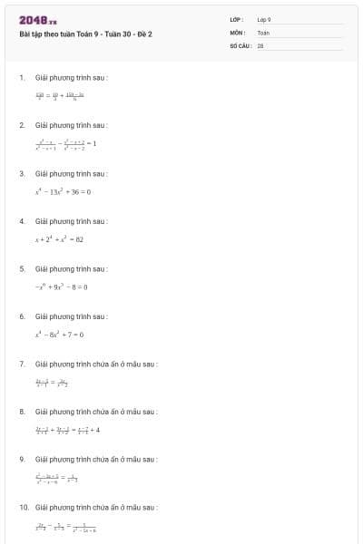 Bài tập theo tuần Toán 9 - Tuần 30 - Đề 2