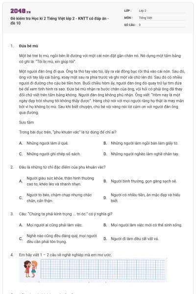 Đề kiểm tra Học kì 2 Tiếng Việt lớp 2 - KNTT có đáp án - đề 10