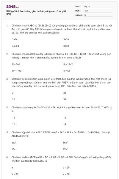 Bài tập Hình học không gian cơ bản, nâng cao có lời giải (P6)