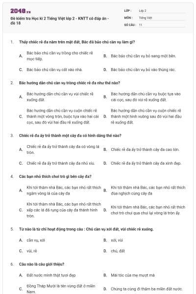 Đề kiểm tra Học kì 2 Tiếng Việt lớp 2 - KNTT có đáp án - đề 18