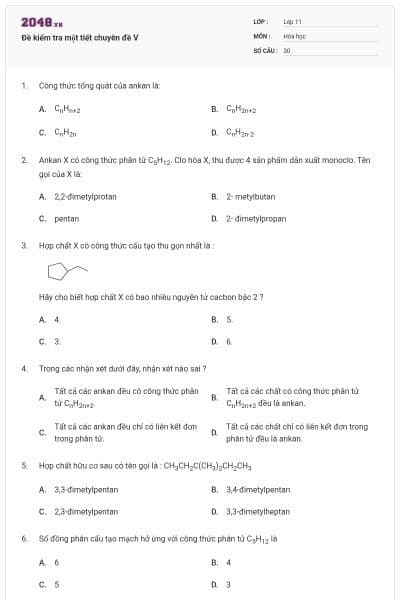 Đề kiểm tra một tiết chuyên đề V