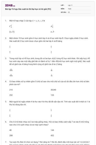 Bài tập Tổ hợp-Xác suất ôn thi Đại học có lời giải (P2)