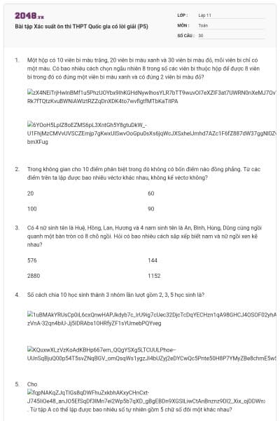 Bài tập Xác suất ôn thi THPT Quốc gia có lời giải (P5)