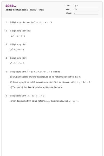 Bài tập theo tuần Toán 9 - Tuần 31 - Đề 2