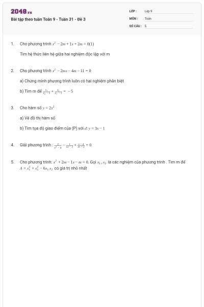 Bài tập theo tuần Toán 9 - Tuần 31 - Đề 3