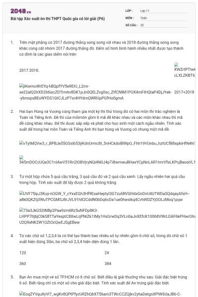 Bài tập Xác suất ôn thi THPT Quốc gia có lời giải (P6)