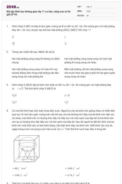 Bài tập Hình học không gian lớp 11 cơ bản, nâng cao có lời giải (P15)