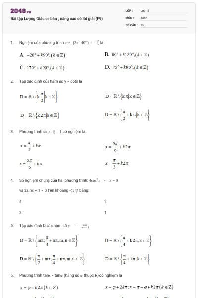 Bài tập Lượng Giác cơ bản , nâng cao có lời giải (P9)